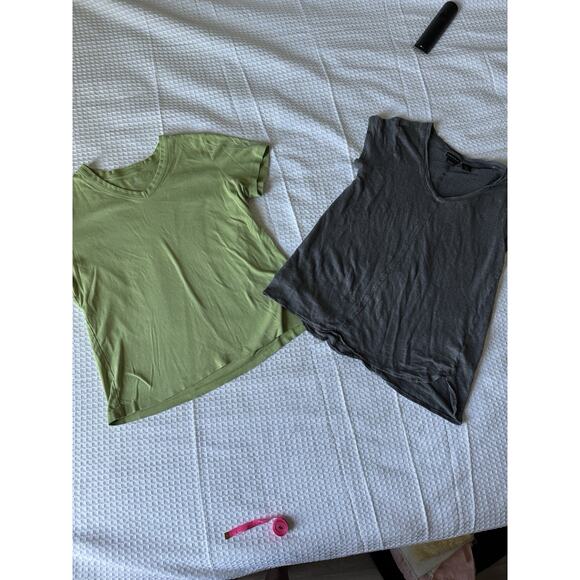 5 for 20 Lands’ End Green Cotton Tee & Tahari Gray Linen V-Neck Top Women’s M - Picture 8 of 9